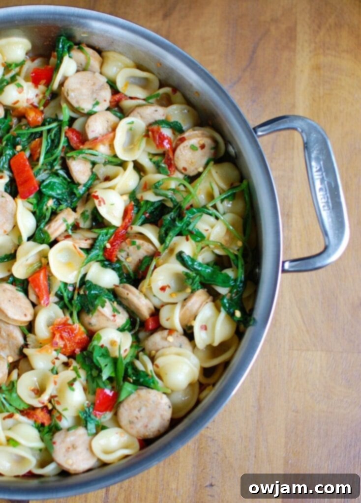Orecchiette with Sausage Kale and Sundried Tomato is a 20 minute pasta dish that brings unique flavors together to create a mouthwatering dish. Orecchiette pasta is paired with chicken sausage, kale, sundried tomatoes and finished off in a light olive oil and lemon sauce.