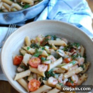 Zesty Shrimp Kale and Artichoke Pasta 5 Shrimp Kale Artichoke Pasta is light, healthy and an easy meal idea. Shrimp, kale, artichokes, tomatoes and pasta and tossed in a light lemon sauce that will leave your family asking for seconds!