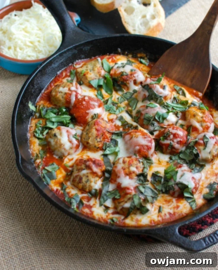 One-Pan Tomato Basil Meatballs 2 This Skillet Tomato Basil Meatballs is warm, cheesy and the perfect appetizer for a party, game day or for your family to enjoy. Tomato basil meatballs are cooked in a rich tomato sauce and topped with gooey, warm cheese and fresh basil. Pair it with warm baguette to create the perfect bite sized appetizer!