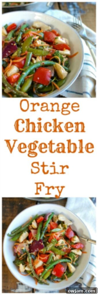 A recipe collage featuring different views of the Orange Chicken Vegetable Stir Fry, ingredients, and the Nielsen-Massey Pure Orange Extract bottle, emphasizing the freshness and quality of the dish.