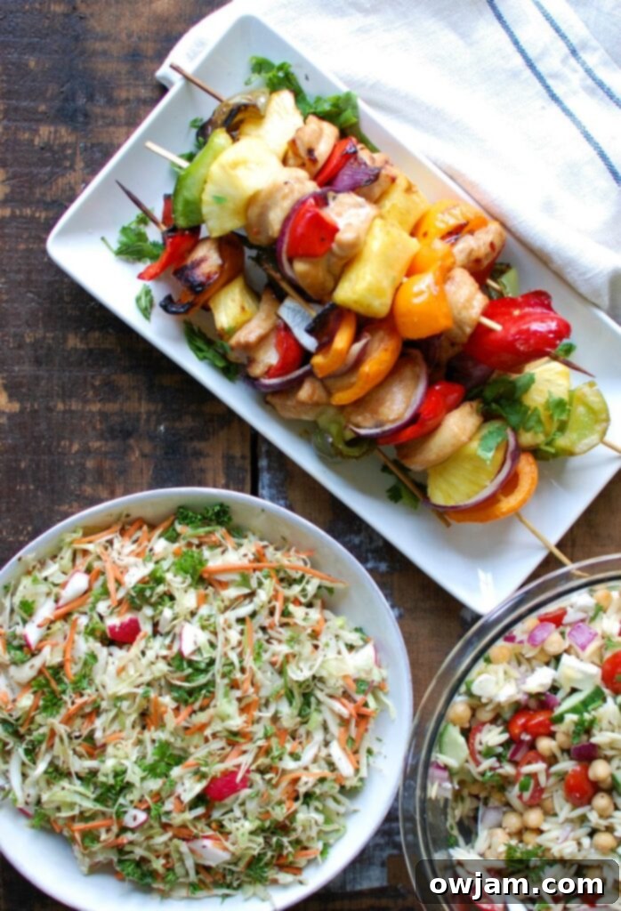 Paradise Chicken Skewers 4 Hawaiian Chicken Kabobs with salad
