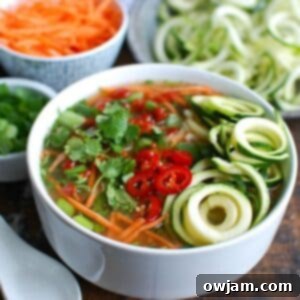Spicy Chicken Zoodle Soup in a recipe card format