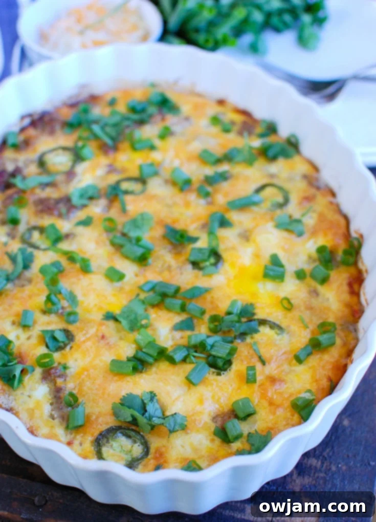 Southwest Sunrise Bake 2 Southwestern Baked Breakfast Casserole in white dish