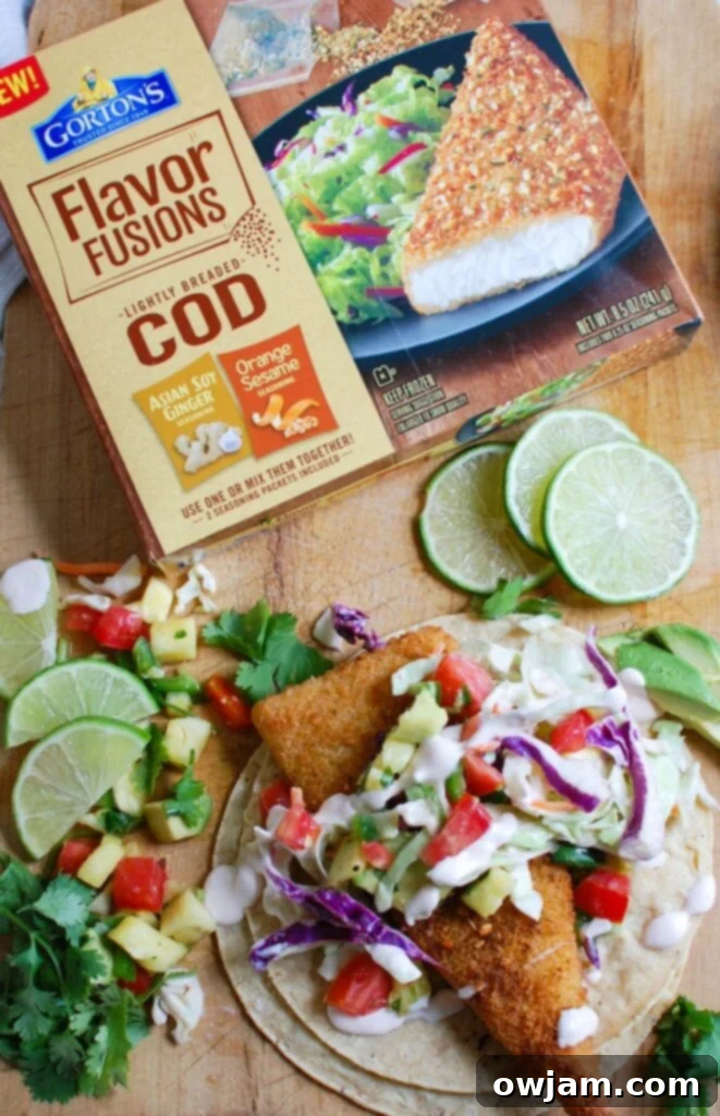 Easy Fish Tacos with Spicy Pineapple Salsa is a quick and easy meal that doesn't lack flavor! These are the perfect way to mix up taco night with baked breaded cod tacos topped with a spicy pineapple salsa and a spicy slaw.
