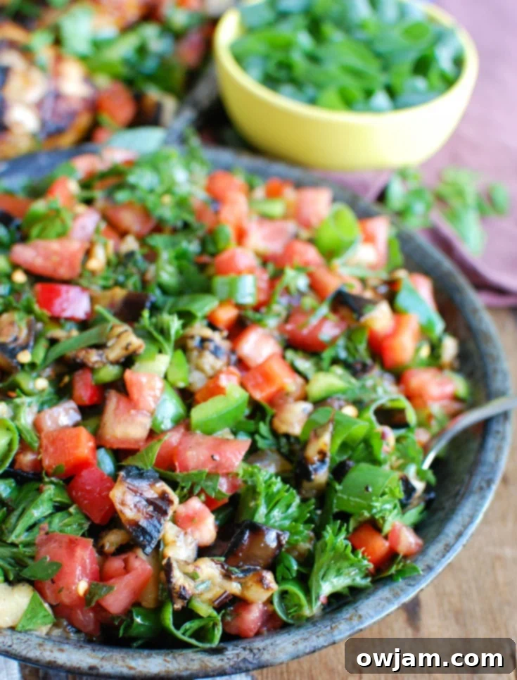 Mediterranean Eggplant Salad on dish.