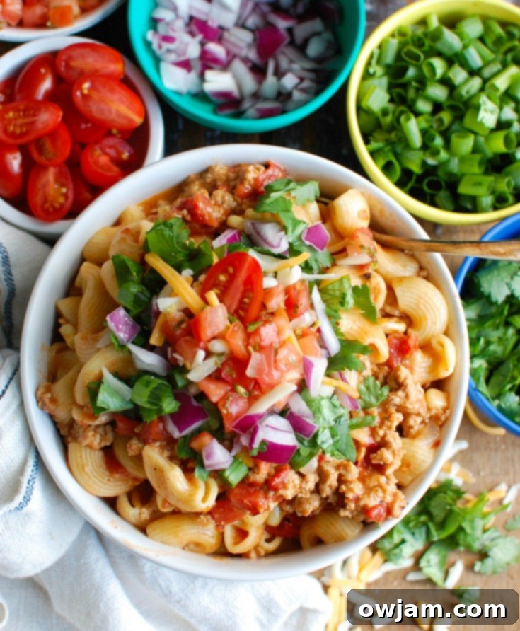 Easy Weeknight Instant Pot Turkey Taco Pasta 5 Instant Pot Turkey Taco Pasta in bowl