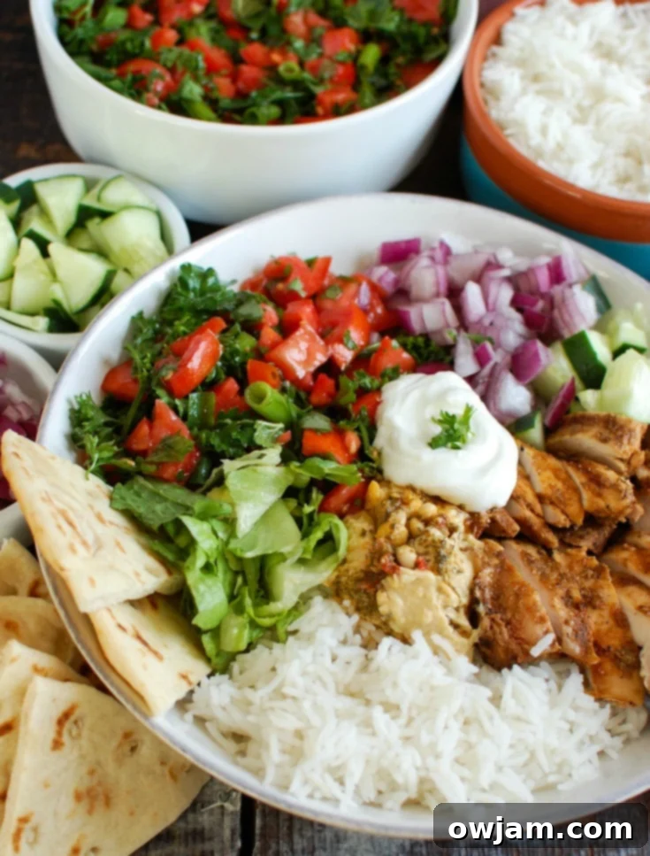 Homemade Chicken Shawarma Recipe 2 Delicious Chicken Shawarma Rice Bowl with fresh toppings