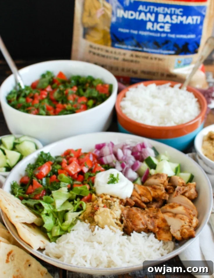 Homemade Chicken Shawarma Recipe 3 Close-up of Chicken Shawarma with Basmati Rice and Tabbouleh