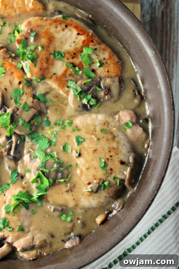 14 Essential Pork Recipes 6 Pan-seared Mushroom Pork Chops smothered in a creamy, savory mushroom sauce.