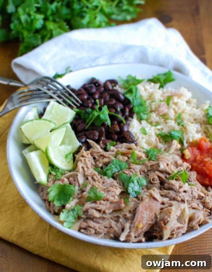14 Essential Pork Recipes 10 Flavorful Slow Cooker Cuban Pork Rice Bowls, perfect for an easy, customizable meal.