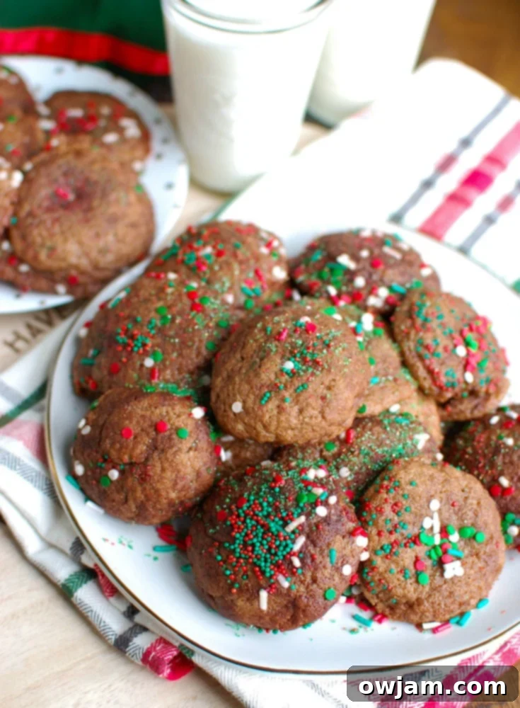 Platter of freshly baked Gluten-Free Chocolate Snickerdoodles with holiday sprinkles