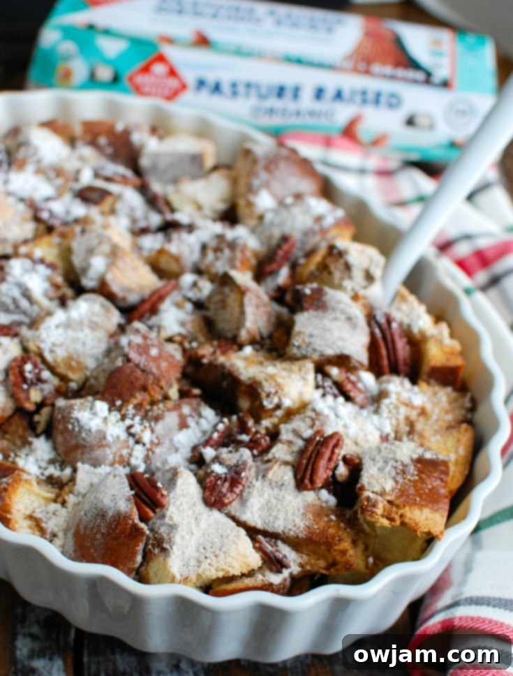 Festive Overnight Gingerbread French Toast Casserole 5 Ingredients for Overnight Gingerbread French Toast Casserole laid out on a table.