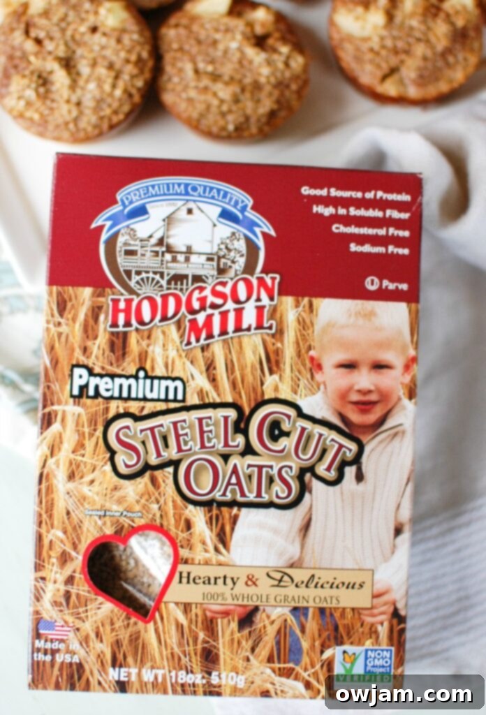 Baked Apple Cinnamon Steel Cut Oat Cups make an easy, make-ahead breakfast or snack that is heart healthy and filling. Steel cut oats are mixed together with Greek yogurt, applesauce, cinnamon and apples to create a delicious oatmeal cup.