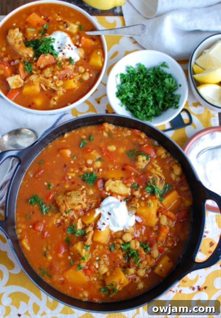 Slow Cooker Moroccan Chicken Soup in a black pot