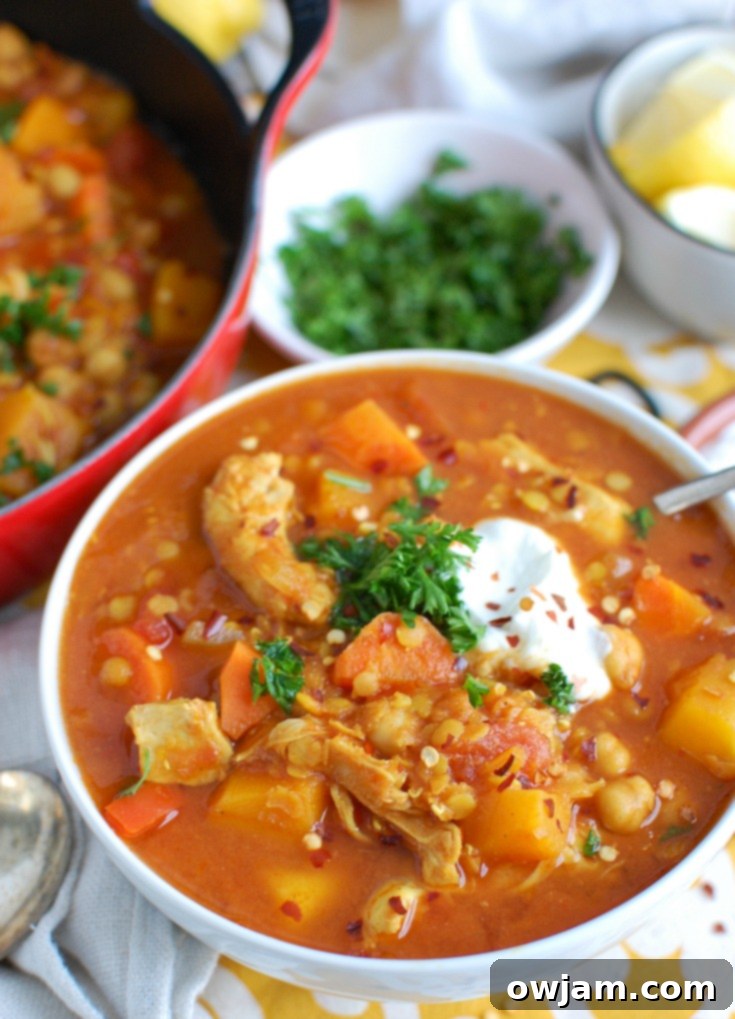 Slow Cooker Moroccan Chicken Soup with spoon