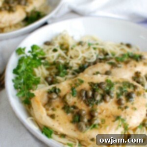 Zesty Lemon Caper Chicken 5 Easy Chicken Piccata is a quick and easy meal that tastes like you are dining in a restaurant. Tender, thin chicken breasts are browned and served in a mouth-watering lemon, butter sauce with capers and topped with fresh parsley.