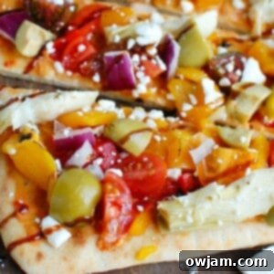 Rustic Mediterranean Flatbread 8 Mediterranean Flatbread with hummus and fresh toppings