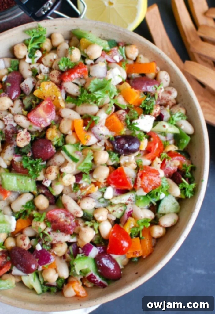 Mediterranean Bean Salad in large bowl 