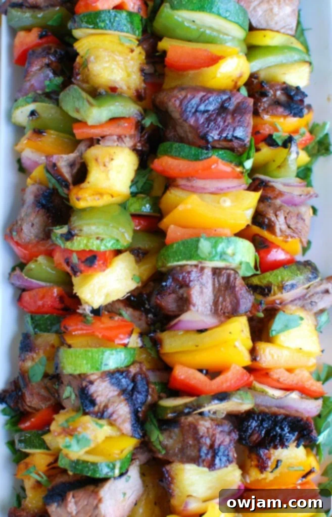Grilled Hawaiian Steak Kabobs Up Close