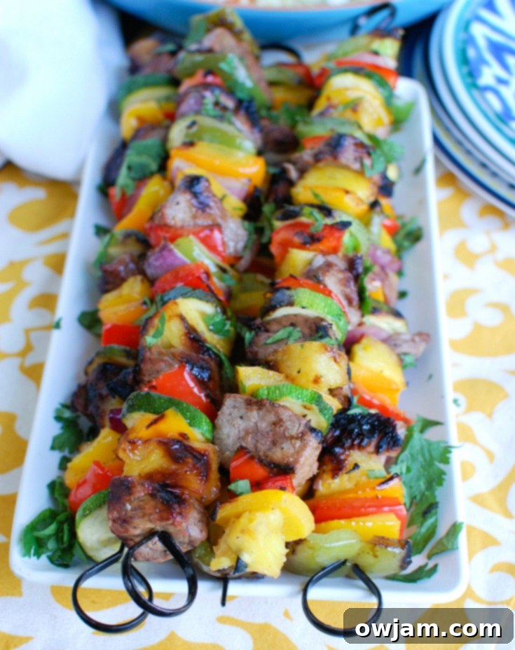 Grilled Hawaiian Steak Kabobs White Plate 
