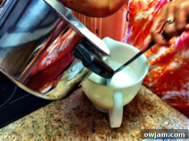 Pouring homemade yogurt mixture