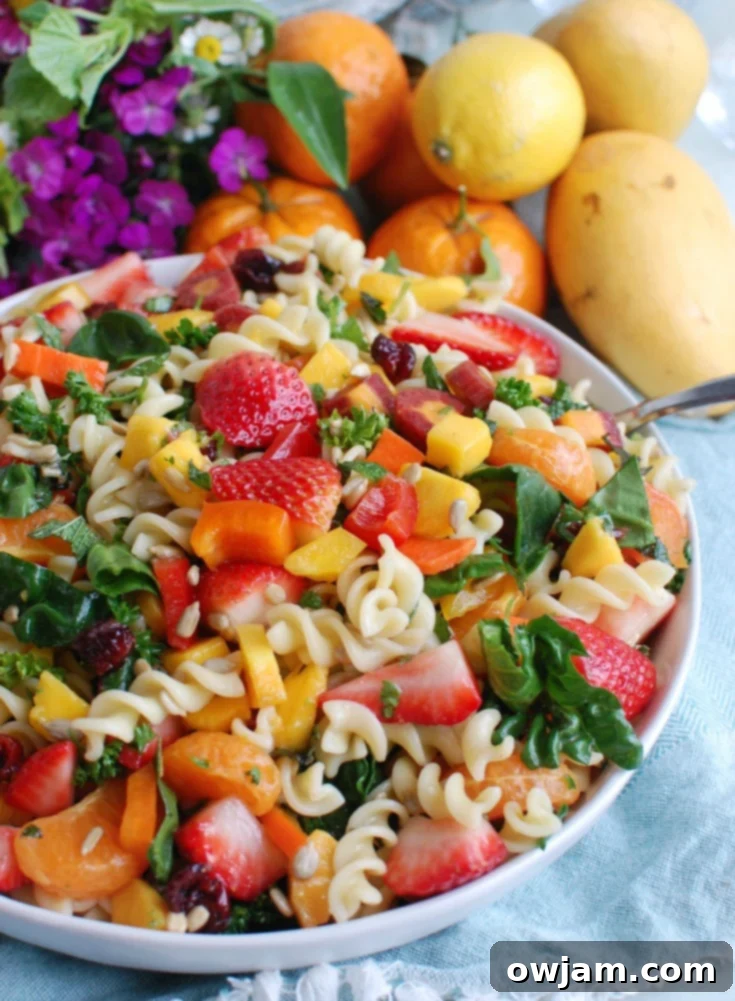 Spring Pasta Salad Recipe Side Shot with Fresh Ingredients