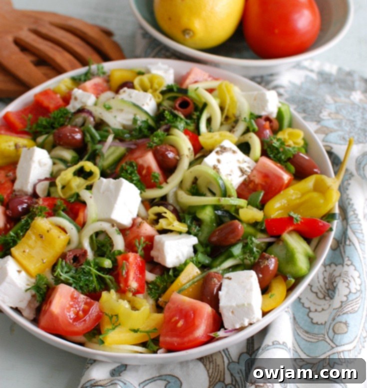 Spiralized Greek Style Salad Image with zucchini noodles