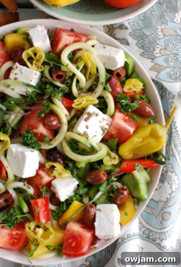 Spiralized Greek Style Salad with napkin