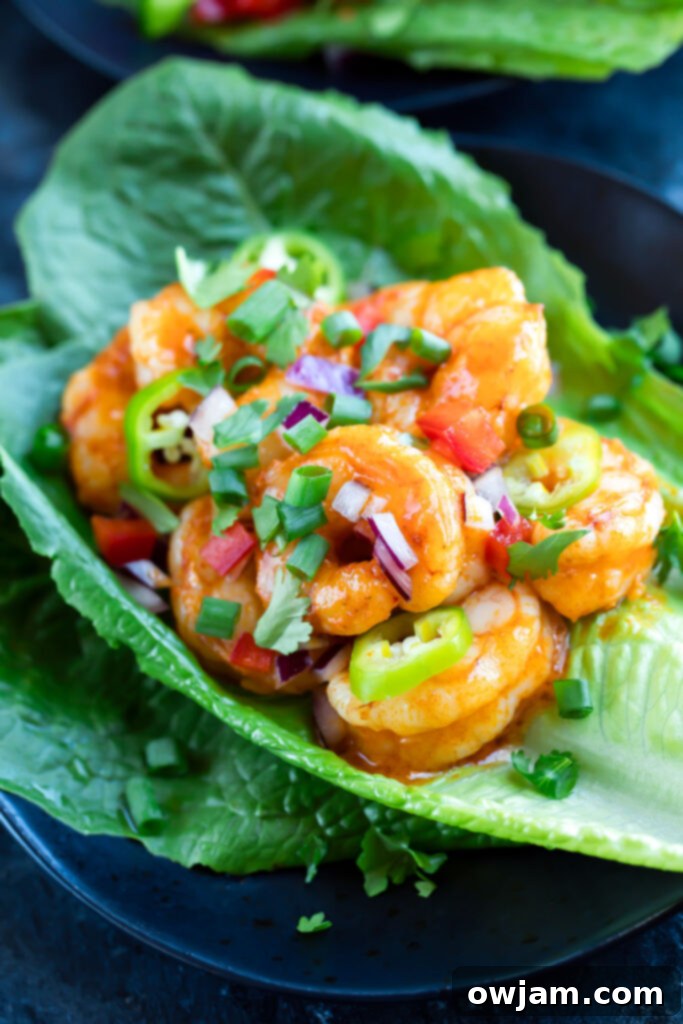 19 Fresh & Healthy Seafood Delights 13 Spicy buffalo shrimp served in crisp lettuce wraps, forming healthy and flavorful tacos that are perfect for a low-carb, high-protein meal.