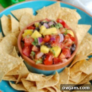 Sweet and Savory Mango Black Bean Salsa 5 A bowl of fresh Mango and Black Bean Salsa