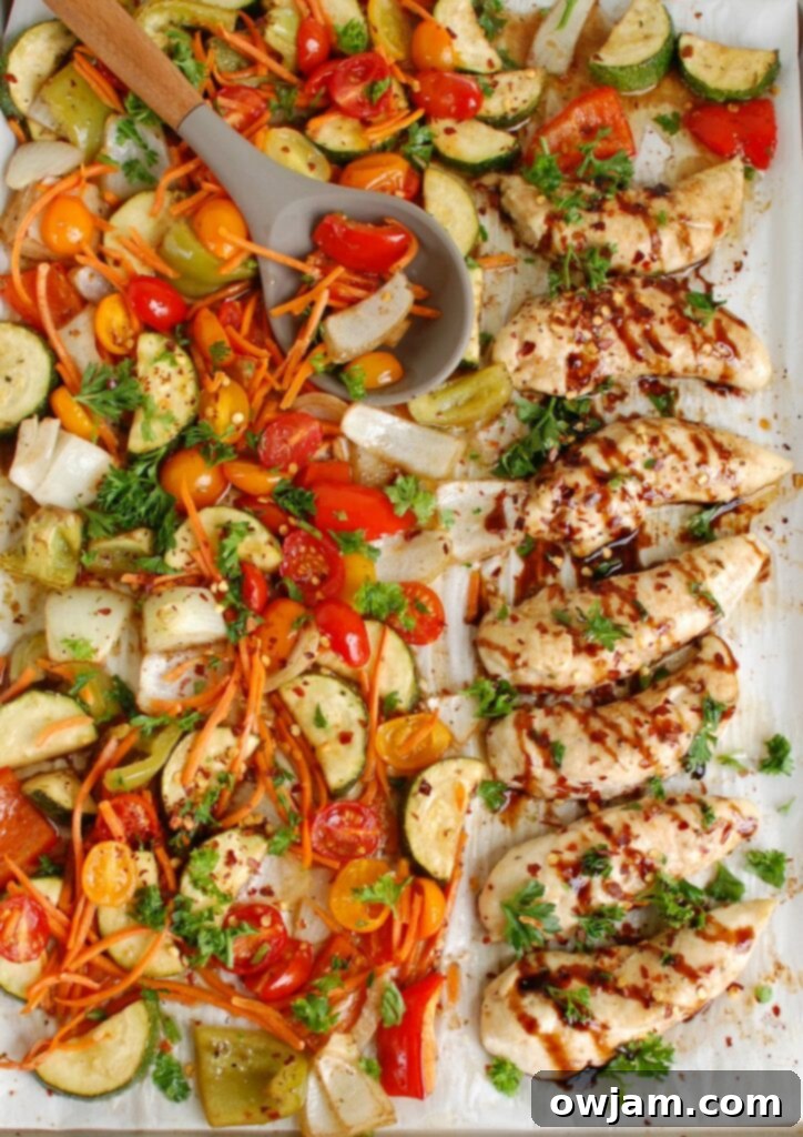One-Pan Balsamic Chicken & Roasted Vegetables 3 Sheet Pan Honey Balsamic Chicken Tenders and Vegetables Baking Pan