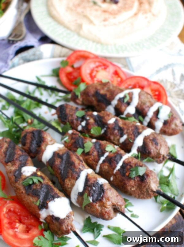 Grilled Beef Kafta Kebabs Close Up