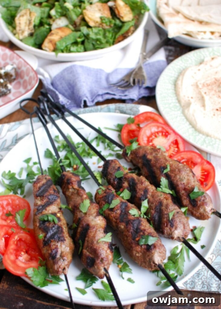Grilled Beef Kafta Kebabs on plate