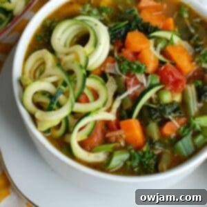 Vibrant Spring Minestrone 7 A top-down view of a vibrant Spring Vegetable Minestrone, showcasing its fresh ingredients and inviting colors.