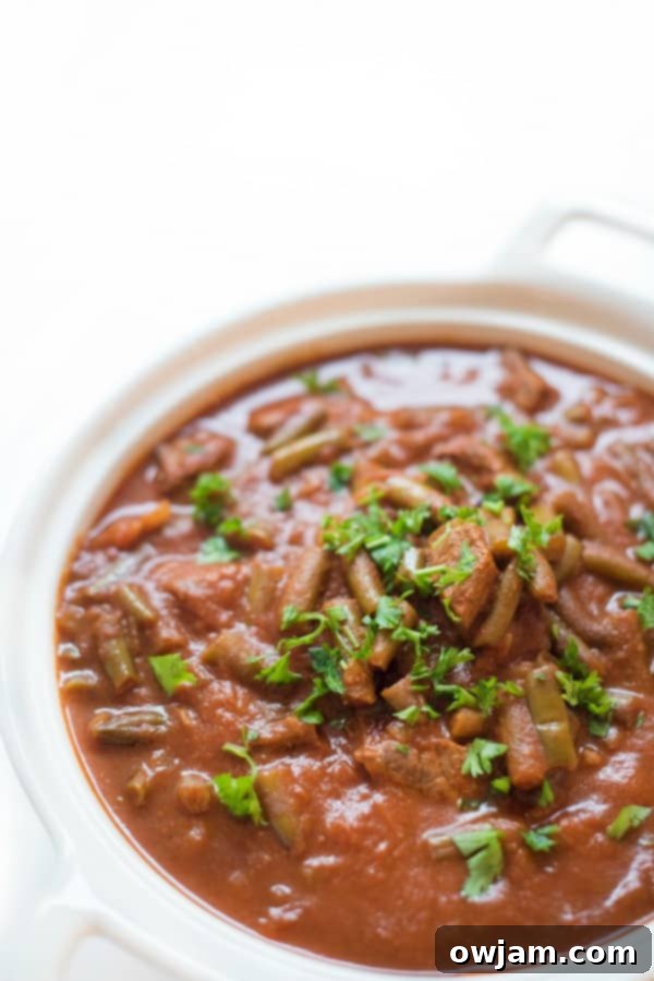 13 Instant Pot Recipes You'll Crave 15 A hearty main course of Instant Pot Lebanese Green Beans and Beef, showcasing a flavorful combination of tender beef, spiced green beans, and rich tomatoes, served with rice.
