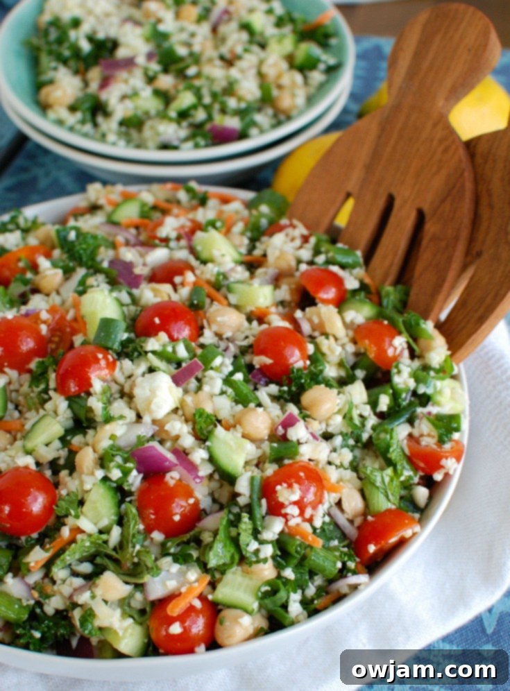 Mediterranean Chickpea Cauliflower Salad in a bowl, showcasing its vibrant colors.