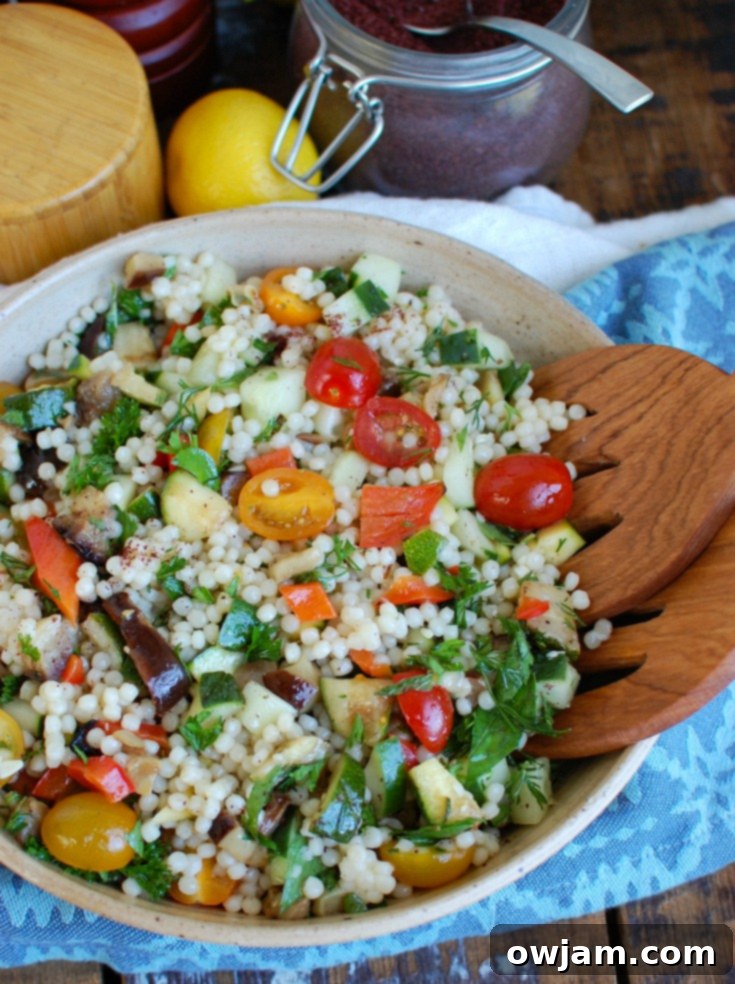 Grilled Mediterranean Vegetable Couscous Salad 2 Mediterranean Grilled Vegetable Couscous Salad Side View