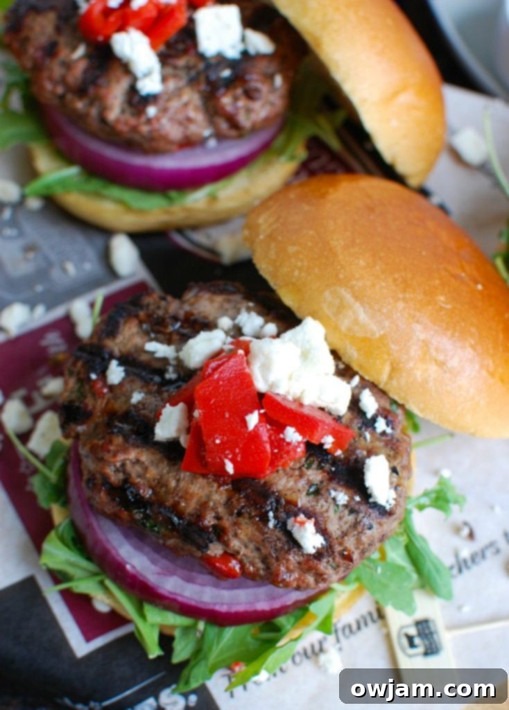 Flavorful Easy Mediterranean Burgers with fresh toppings