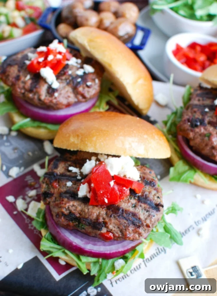 Single Easy Mediterranean Burger with all toppings