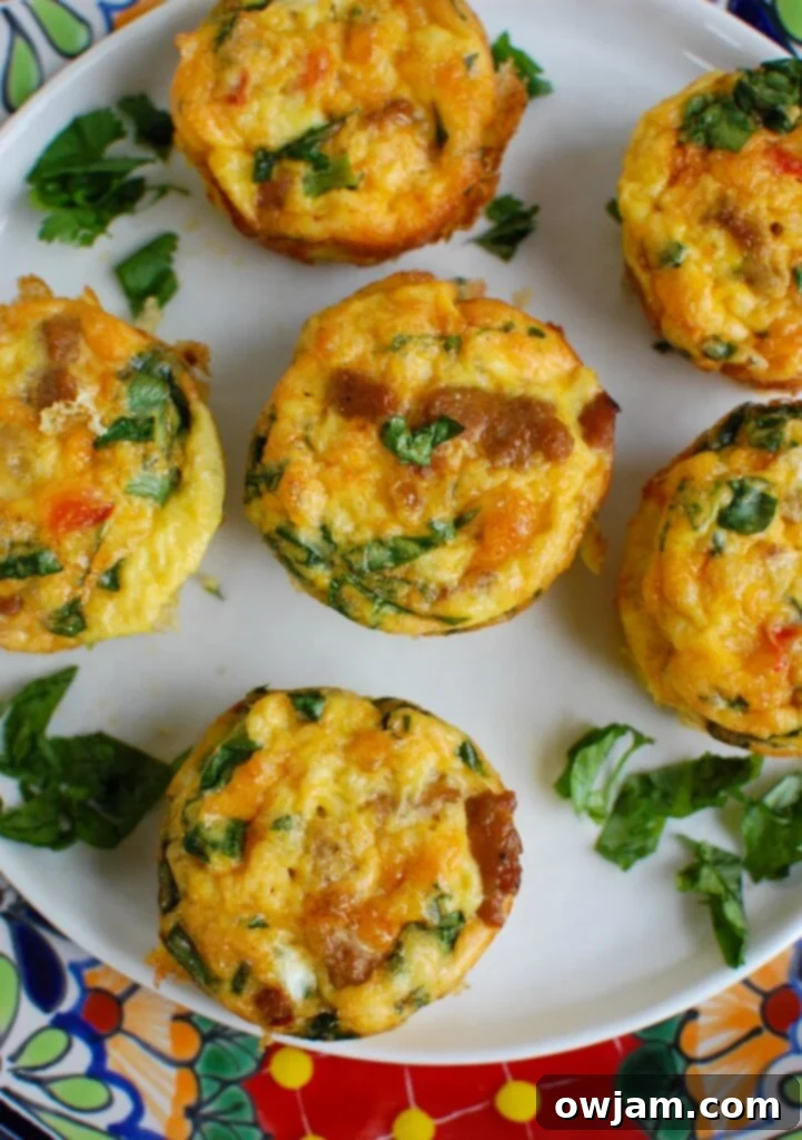 Southwestern Turkey Sausage Egg Muffins 4 Southwestern Turkey Sausage Egg Cups arranged artfully from an overhead view.