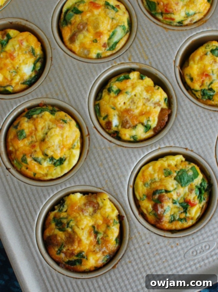 Southwestern Turkey Sausage Egg Muffins 5 Southwestern Turkey Sausage Egg Cups baking in a muffin tin, golden and delicious.