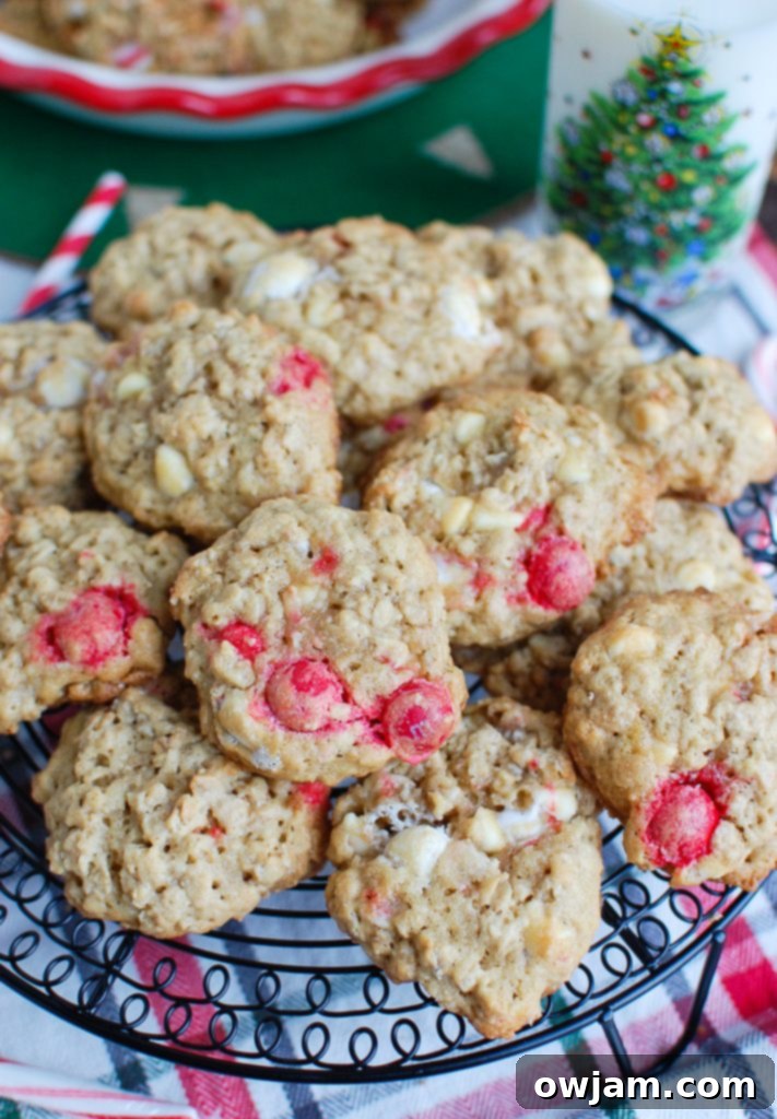 Peppermint White Chocolate Oat Delights 2 Oatmeal White Chocolate Peppermint Cookies on Wire Rack