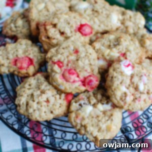 Peppermint White Chocolate Oat Delights 7 Oatmeal White Chocolate Peppermint Cookies On a Tray