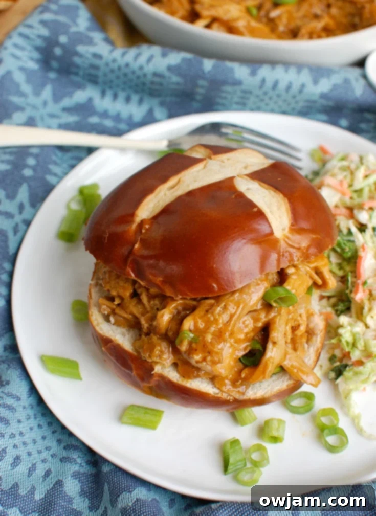 slow cooker pork tenderloin on a bun with chives