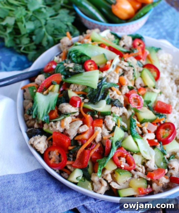 Spicy Thai Basil Chicken Stir-Fry with spoon