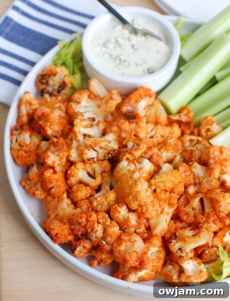 Fiery Cauliflower Bites 2 Roasted Buffalo Cauliflower White Plate