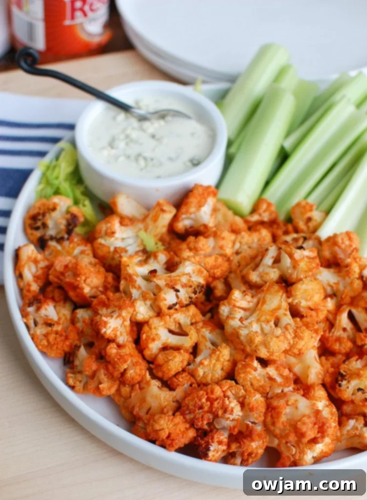 Roasted Buffalo Cauliflower Large White Plate 