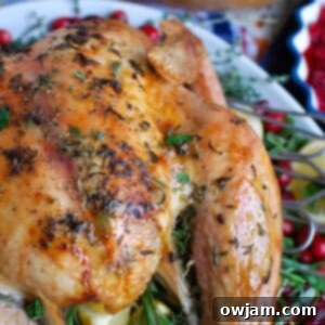 Holiday Herb Butter Turkey 7 Herb Butter Roasted Turkey, golden brown and garnished