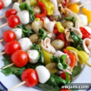 Mediterranean Antipasto Skewers White Plate