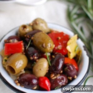 Lemon Marinated Olives in a small serving dish, a perfect appetizer